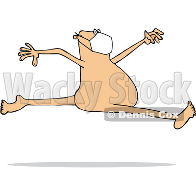 Cartoon Carefree Nude White Man Wearing a Mask and Leaping © djart #1708855
