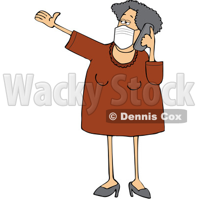 Cartoon Woman Wearing a Mask and Yaking on a Cell Phone © djart #1713654