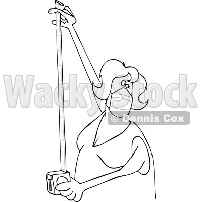 Cartoon Black and White Woman Wearing a Mask and Using a Tape Measure © djart #1714234
