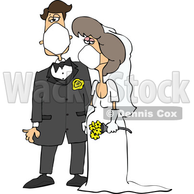 Cartoon Coronavirus Bride and Groom Wearing Masks © djart #1714236