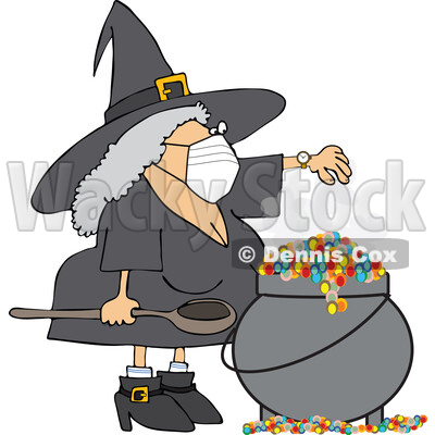 Cartoon Witch Wearing a Mask and Making a Spell in Her Cauldron © djart #1714237
