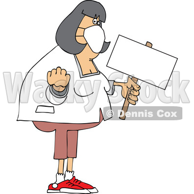 Cartoon Chubby White Woman Holding up a Fist and Blank Sign © djart #1714240