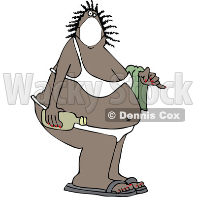 Cartoon Black Woman in a Bikini and Coronavirus Mask © djart #1714418