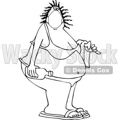 Cartoon Lineart Black Woman in a Bikini and Coronavirus Mask © djart #1714419