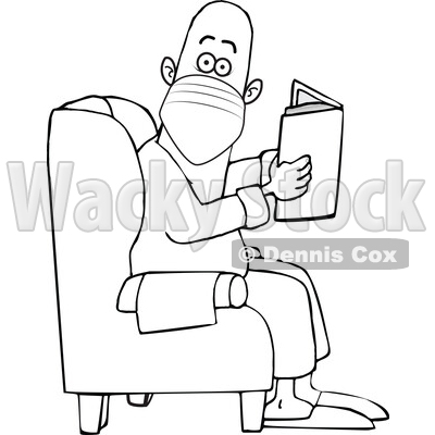 Cartoon Black and White Man Reading in a Chair and Wearing a Mask © djart #1715739