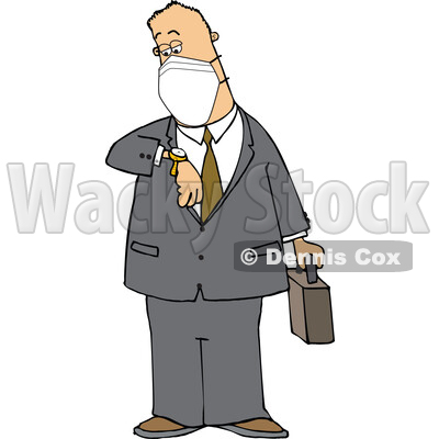 Cartoon Business Man Wearing a Mask and Checking His Watch © djart #1715741