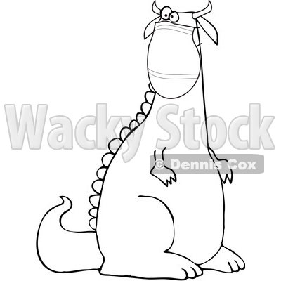 Cartoon Black and White Crazy Dinosaur Wearing a Covid Mask © djart #1717101