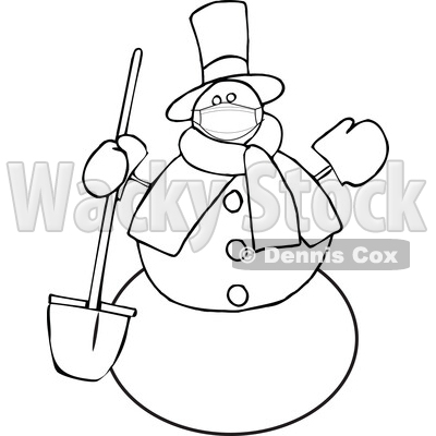 Cartoon Snowman Wearing a Mask and Holding a Shovel © djart #1717507