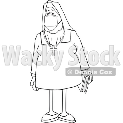 Cartoon Black and White Nun Nun Wearing a Face Mask © djart #1717511