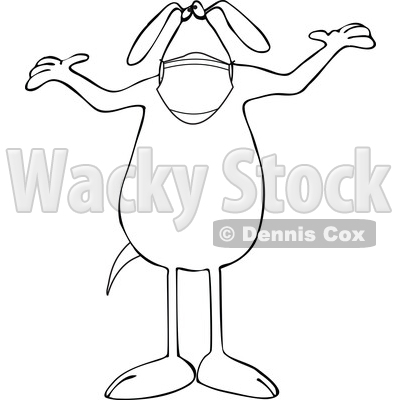 Cartoon Black and White Dog Wearing a Mask and Standing and Shrugging © djart #1717599