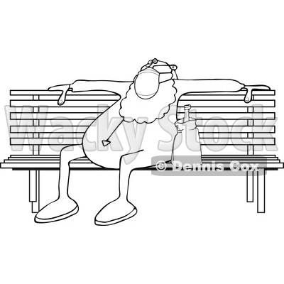 Drunk Santa Sitting on a Bench in His PJs and a Mask Black and White © djart #1717768