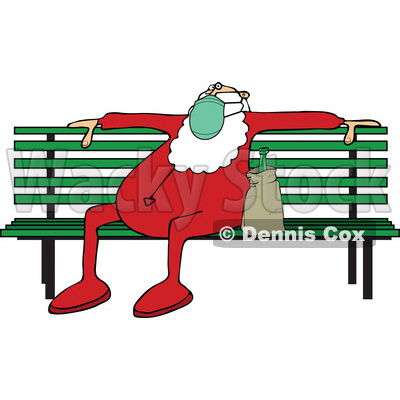 Drunk Santa Sitting on a Bench in His PJs and a Mask © djart #1717774