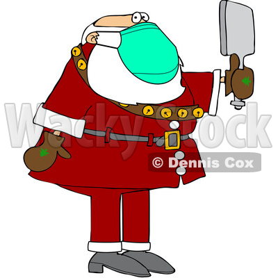Cartoon Coronavirus Santa Checking Himself out in a Hand Mirror © djart #1718702