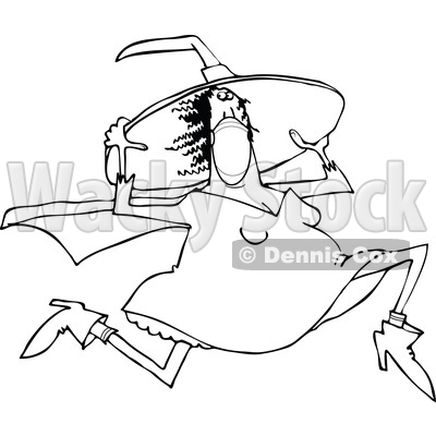 Cartoon Black and White Halloween Witch Wearing a Mask and Running © djart #1719303