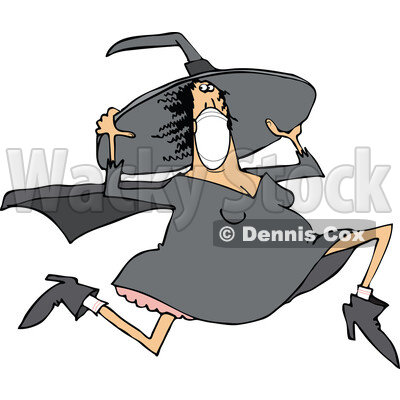 Cartoon Halloween Witch Wearing a Mask and Running © djart #1719306