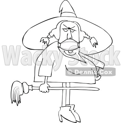 Cartoon Black and White Halloween Witch Wearing a Covid Mask © djart #1719468