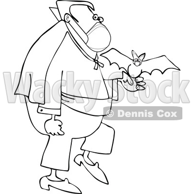 Cartoon Black and White Coronavirus Vampire with a Bat and Mask © djart #1719507