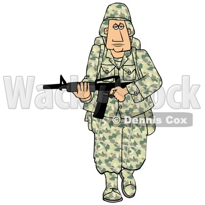 Cartoon Army Soldier Walking with a Rifle © djart #1719508