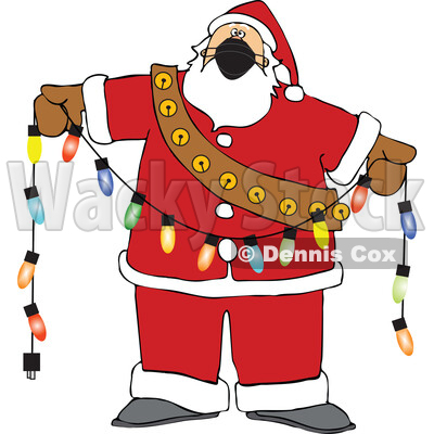Cartoon Covid Christmas Santa Holding a Strand of Lights © djart #1721037