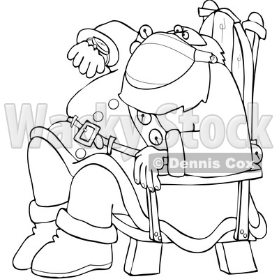 Cartoon Lineart Santa Wearing a Mask Sitting and Checking His Watch © djart #1721228