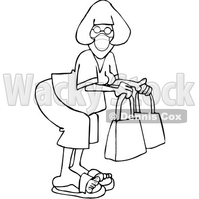 Cartoon Woman Wearing a Covid Mask While Shopping © djart #1722506