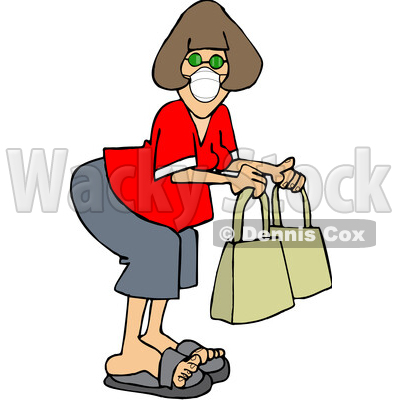 Cartoon Lady Wearing a Covid Mask While Shopping © djart #1722510