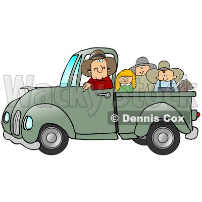 Friendly Caucasian Farmer Man Driving And Giving A Dog, A Boy, A Girl And A Man A Ride In His Truck Bed Clipart Illustration © djart #17227