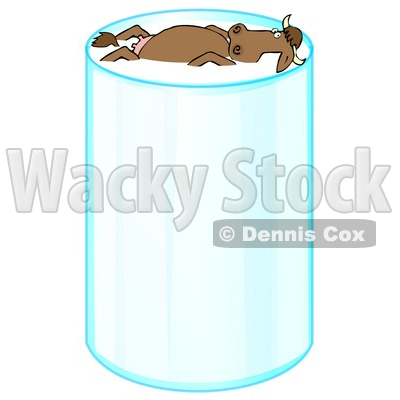 Happy Relaxed Brown Cow With Horns, Leisurely Floating And Taking A Swim In A Tall Glass Of Milk Clipart Illustration © djart #17231