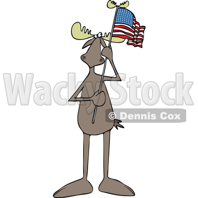 Cartoon Moose Holding an American Flag © djart #1725090