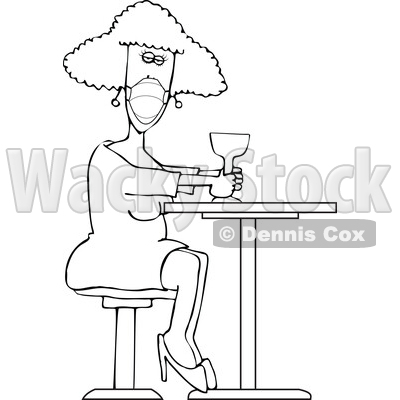 Cartoon Woman Sitting with a Cocktail and Wearing a Mask © djart #1725266