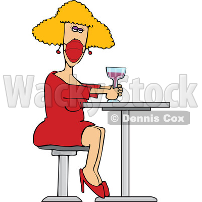 Cartoon Woman Sitting with a Cocktail and Wearing a Mask © djart #1725269