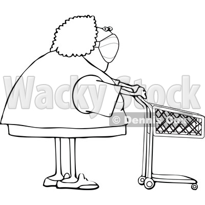 Cartoon Lady Wearing a Mask and Standing with a Shopping Cart © djart #1726962