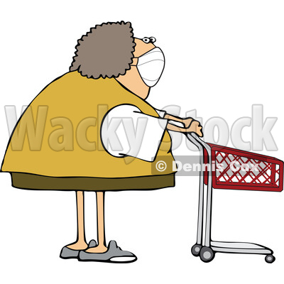 Cartoon Woman Wearing a Mask and Standing with a Shopping Cart © djart #1726967