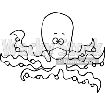Cartoon Black and White Octopus Wearing a Mask © djart #1727734