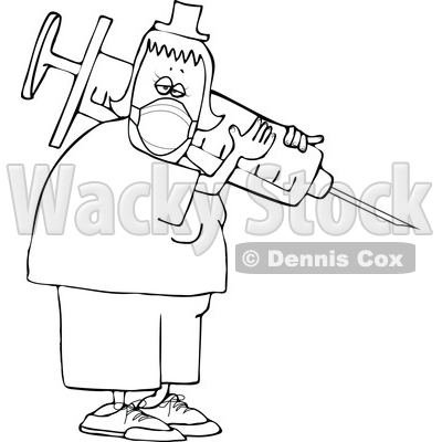 Cartoon Tired Nurse Wearing a Mask and Carrying a Giant Syringe © djart #1728612