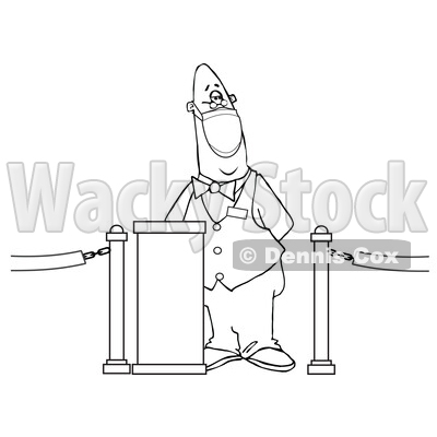 Cartoon Movie Theater Worker Wearing a Mask at the Ticket Stand © djart #1739731