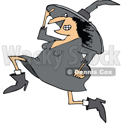 Cartoon Witch Running and Holding on to Her Hat © djart #1754103