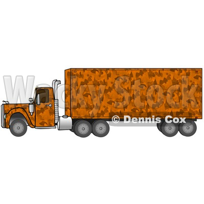 Clipart Illustration of an Orange Camouflage Big Rig Truck Pulling A Matching Cargo Trailer © djart #17559