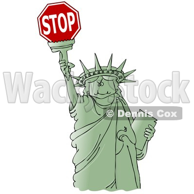 Clipart Ilustration of a Green Statue Of Liberty Smiling And Holding The Torch High Above Her Head © djart #17560