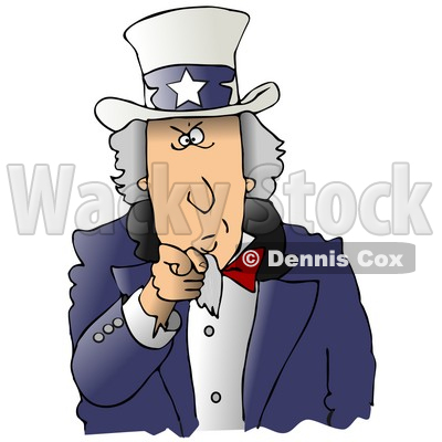 Clipart Ilustration of a Stern Uncle Sam Wearing A Hat With Stars On It And A Blue Jacket, Pointing Outwards At The Viewer © djart #17568
