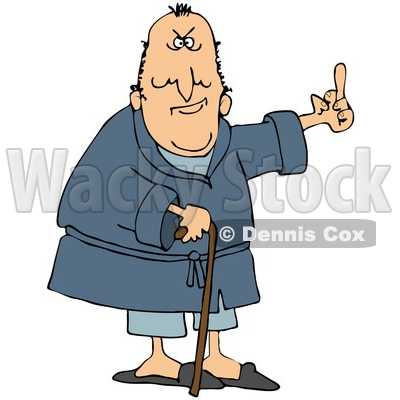 Clipart Illustration of a Grumpy Old Caucasian Man Leaning On A Cane And Flipping Someone the Bird © djart #17577