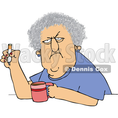 Cartoon Crotchety Old Lady Smoking and Drinking Coffee © djart #1757856