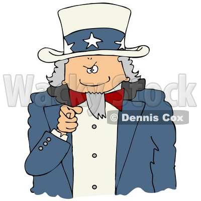 Clipart Illustration of Uncle Sam Pointing Outwards At The Viewer With A Stern Expression On His Face © djart #17580