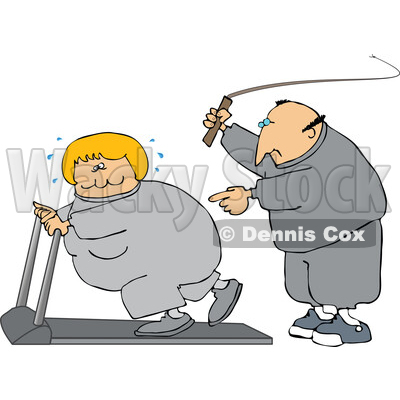 Cartoon Husband Cracking a Whip as His Wife Works Out on a Treadmill © djart #1758337