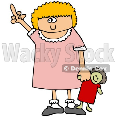 Angry Little Blond Girl Holding Her Doll and Flipping Someone Off After Not Getting Her Way Clipart Illustration © djart #17615