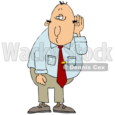 Middle Aged Caucasian Businessman Who Is Hard At Hearing, Cupping His Ear To Listen Clipart Illustration © djart #17632