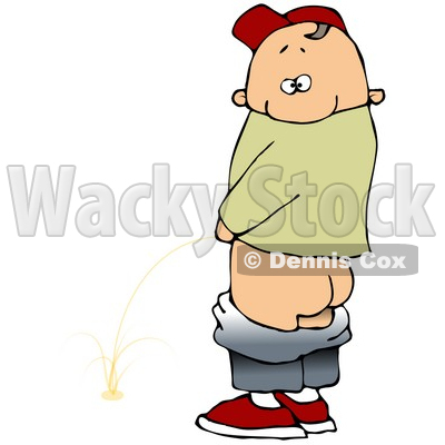 Mischievious Caucasian Boy Baring His Rear End While Urinating In Public And Looking Back At The Viewer Clipart Illustration © djart #17642