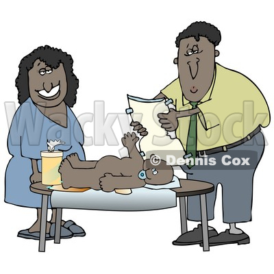 Clipart Illustration of a Disgusted Man Changing A Baby Diaper While The Wife And Mother Grins © djart #17650