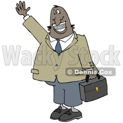 Clipart Illustration of an African American Businessman With Braces, Smiling, Waving and Carrying a Briefcase © djart #17665