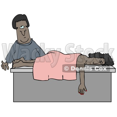 Clipart Illustration of a Female African American Masseuse About To Wake Up A Relaxed Customer That Fell Asleep During A Massage © djart #17688